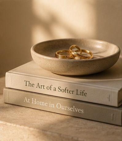 Gold rings resting on stacked books